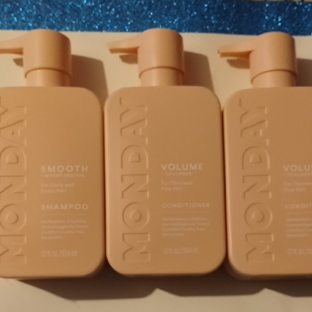 Monday Hair Bundle- 1 Smooth Shampoo and 2 Volume Conditioners 12oz/ea